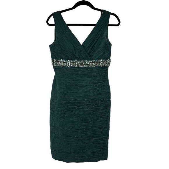 Eliza J Textured Beaded Waist Green Sleeveless Dress - Picture 1 of 10